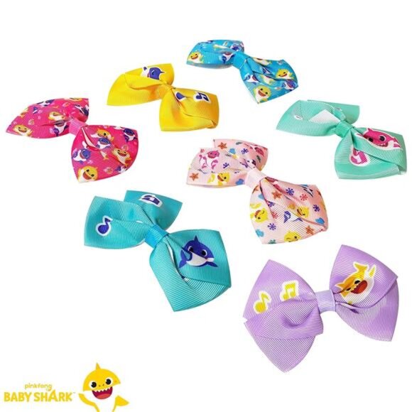 7Pcs Baby Shark Assorted Color Hair Bows Hair Accessories Gift Set for Girls - Picture 2 of 6